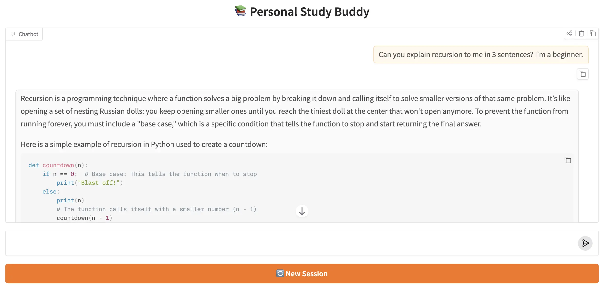 Personal Study Buddy Gradio web interface