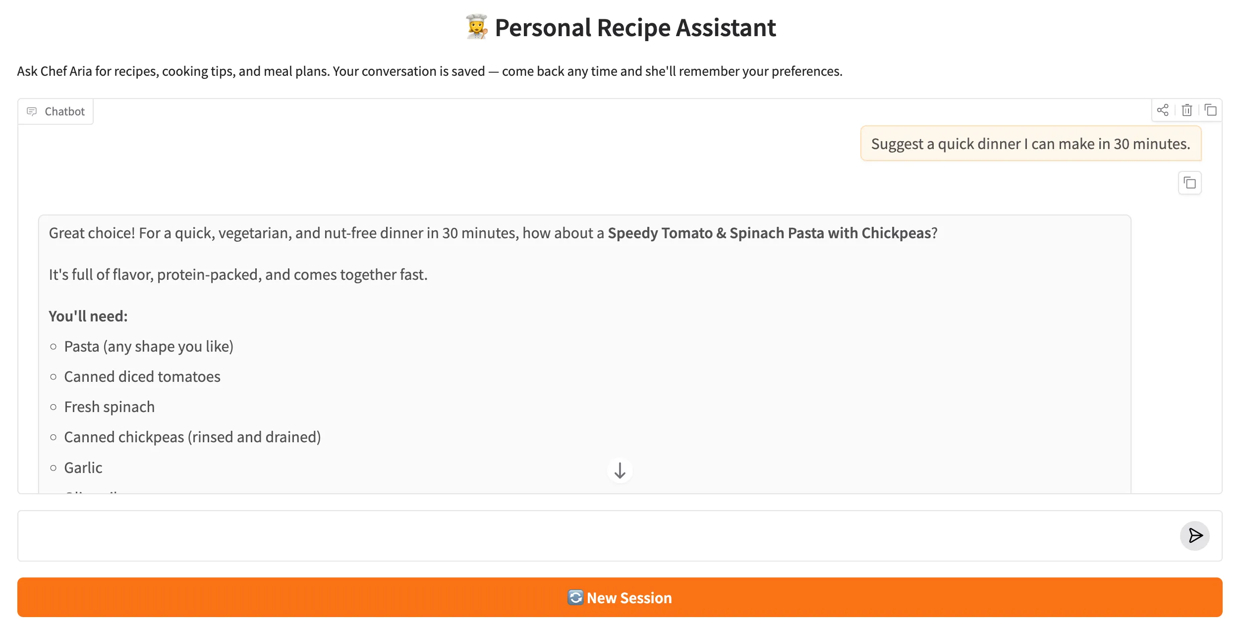 Personal Recipe Assistant Gradio streaming UI