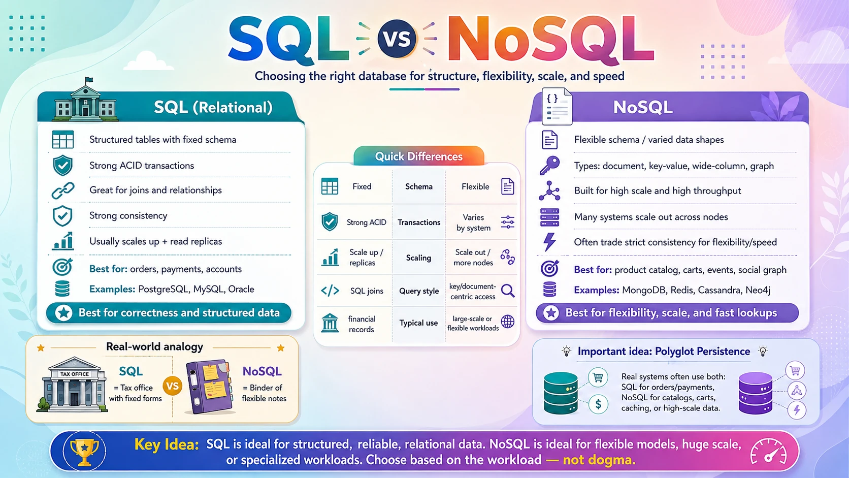 SQL vs NoSQL — relational databases compared with the four NoSQL families