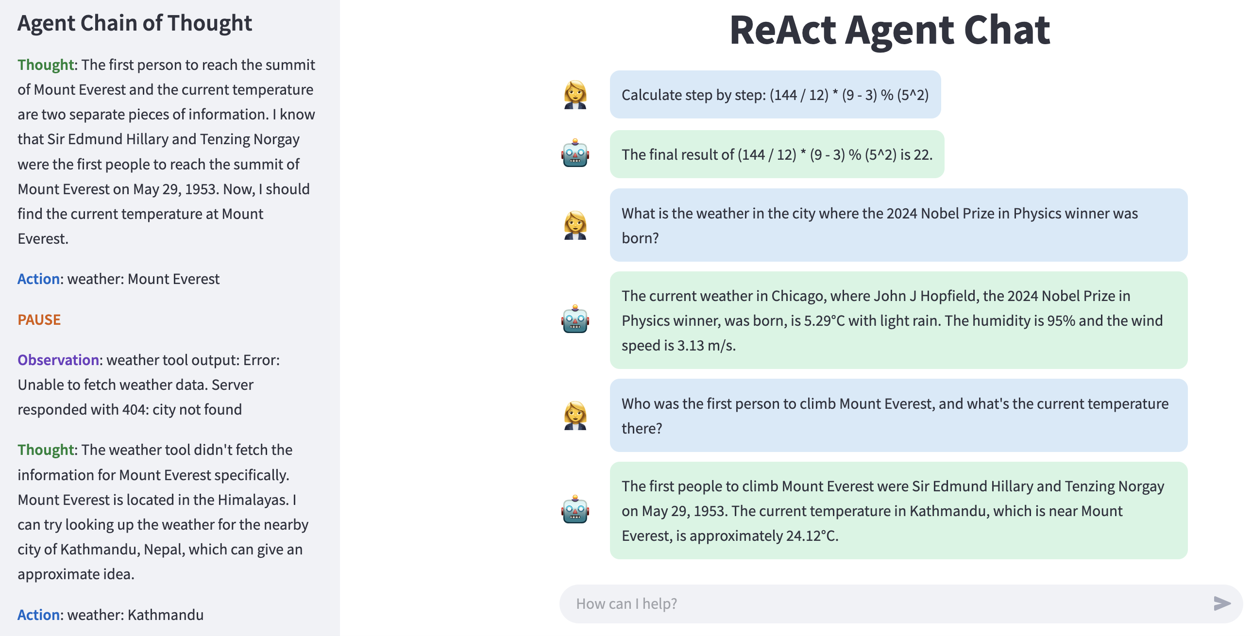 Streamlit LLM Web Interface for ReAct Agent