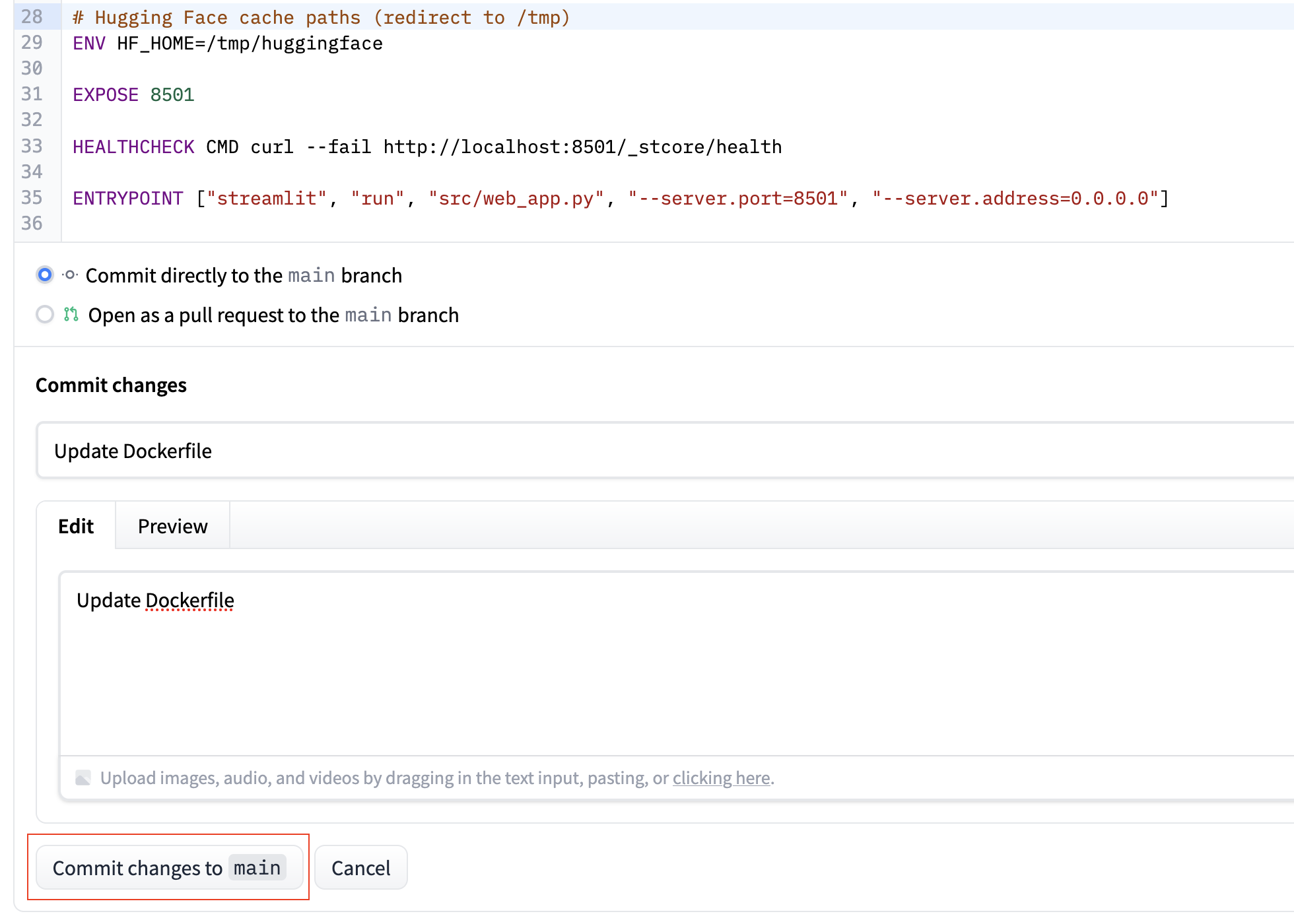 Commit Changes in Hugging Face Space