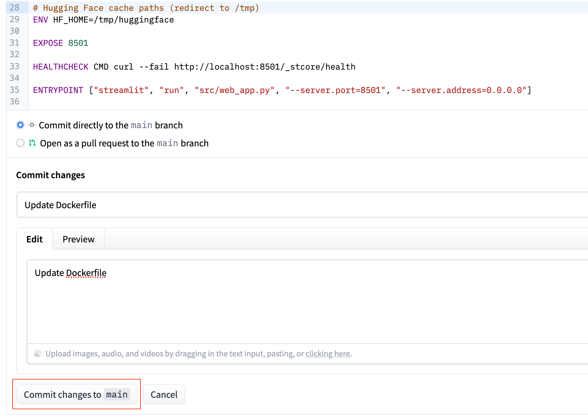 Commit Changes in Hugging Face Space
