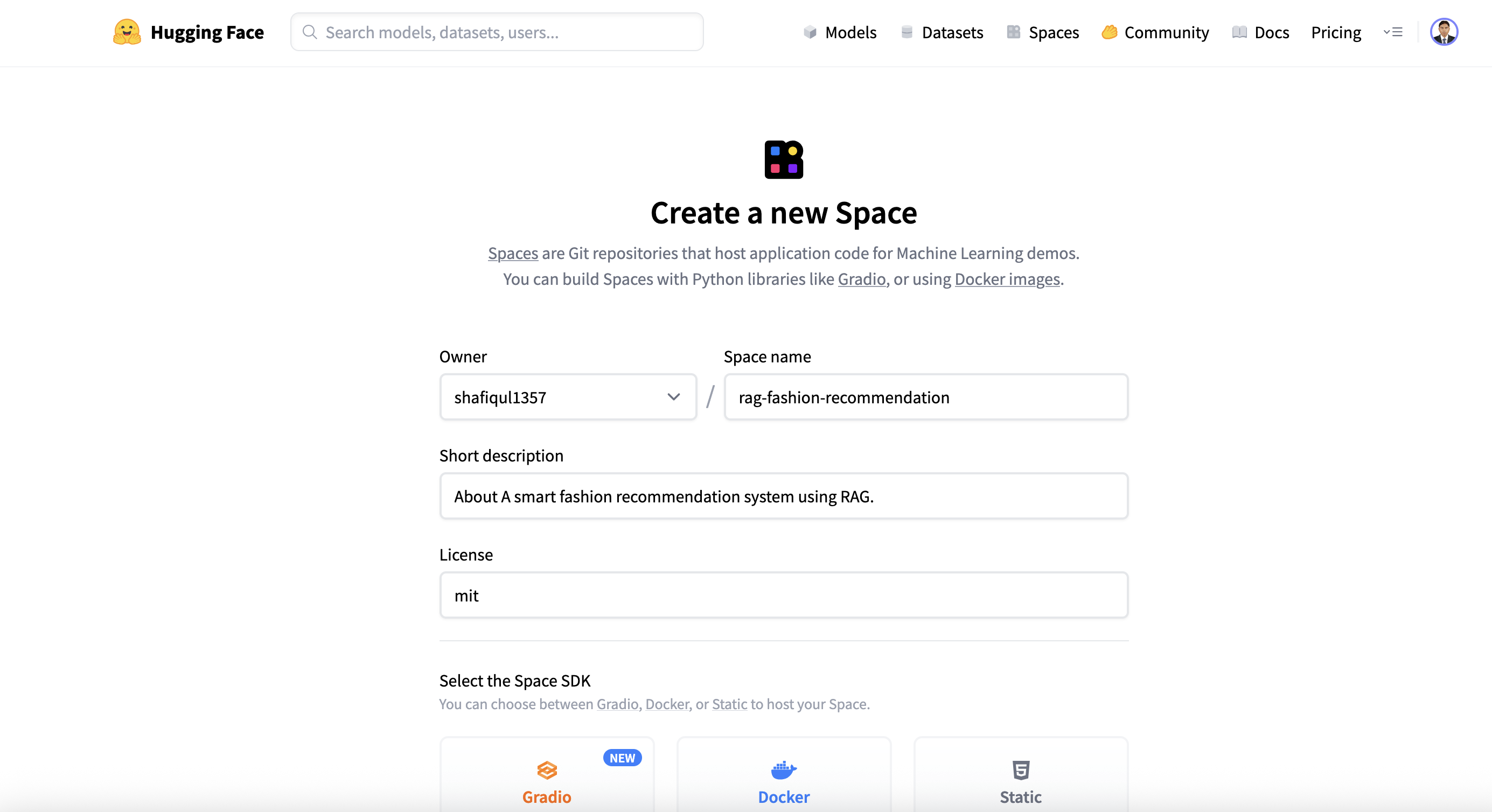 Create New Hugging Face Space