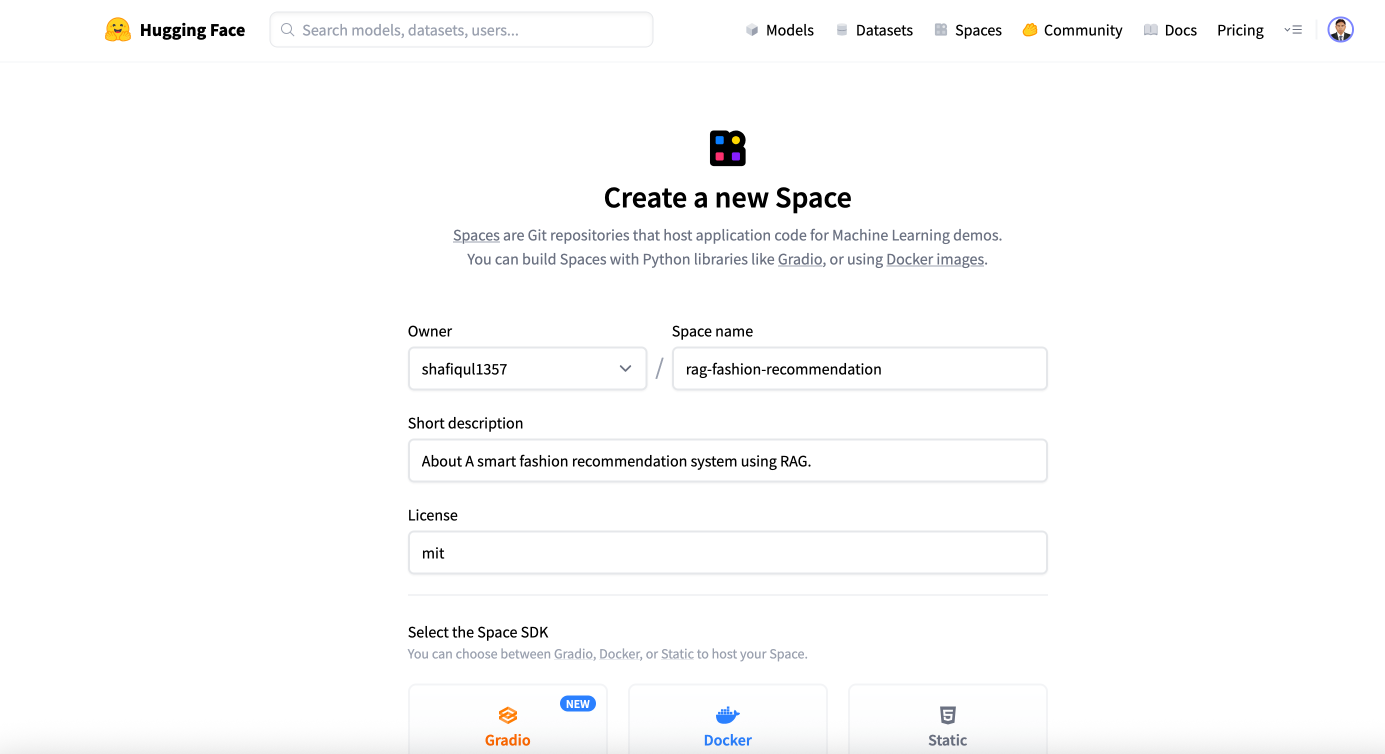 Create New Hugging Face Space