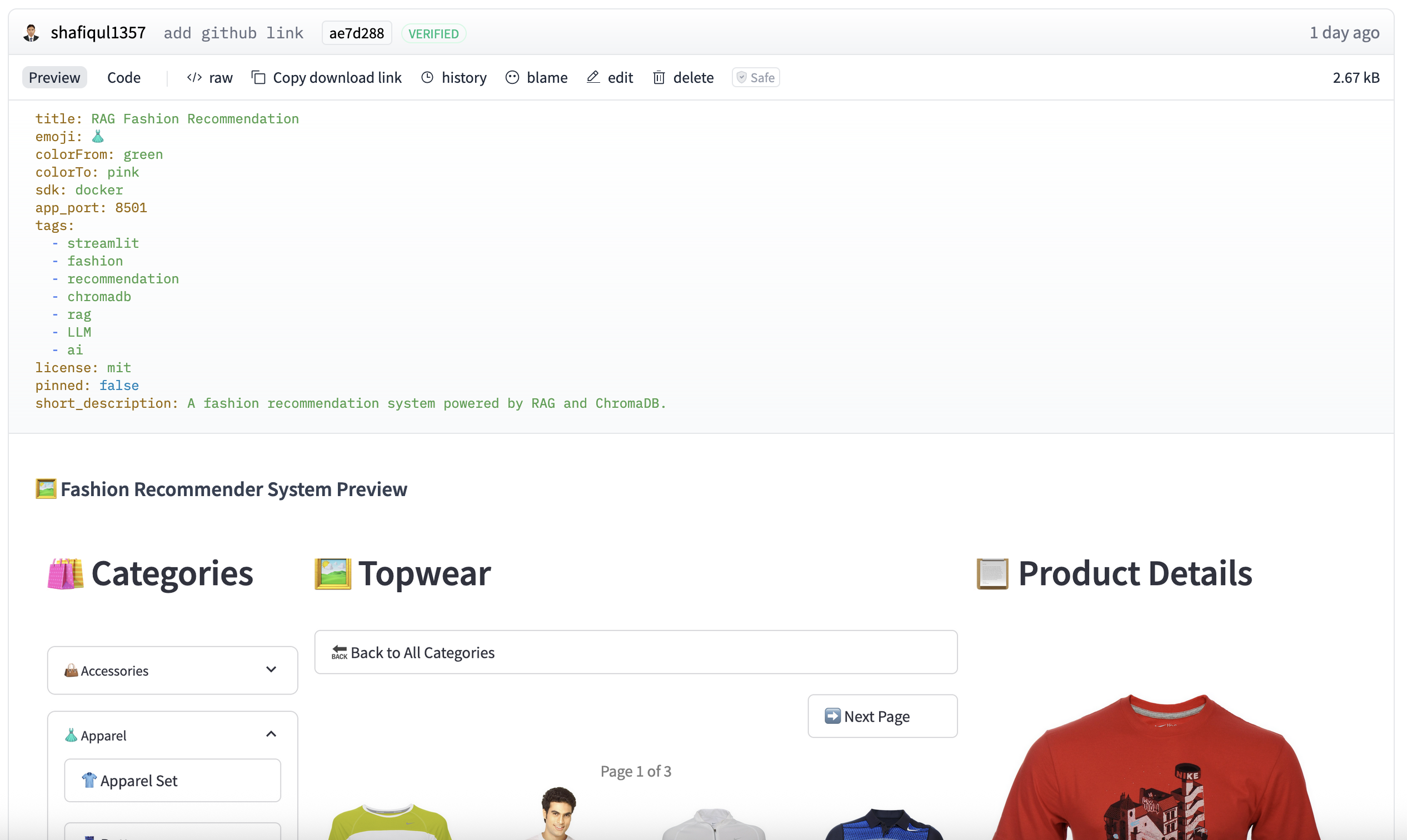 README file of fashion recommendation system