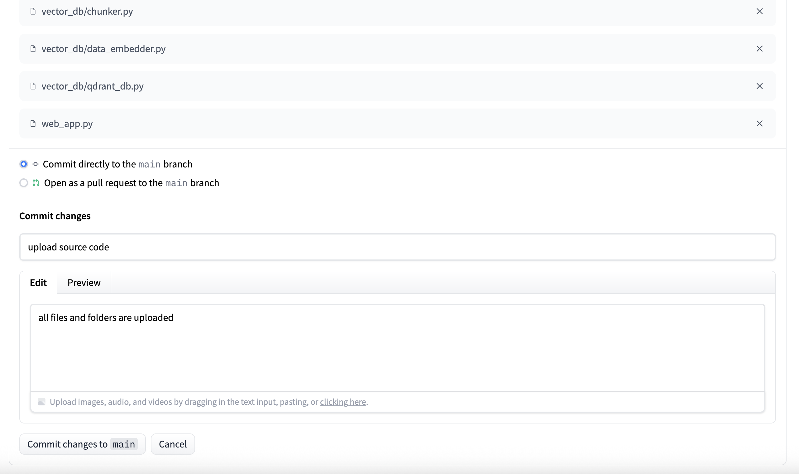 Commit files in Hugging Face